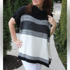 Old Navy- Black and White Turtleneck Sweater Poncho, M/L